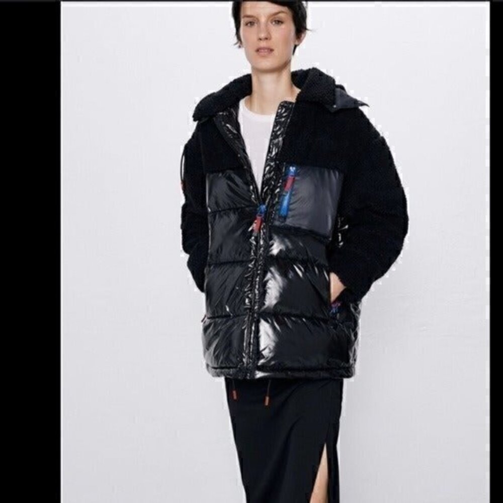 Black Mixed-Material Puffer Jacket - Women